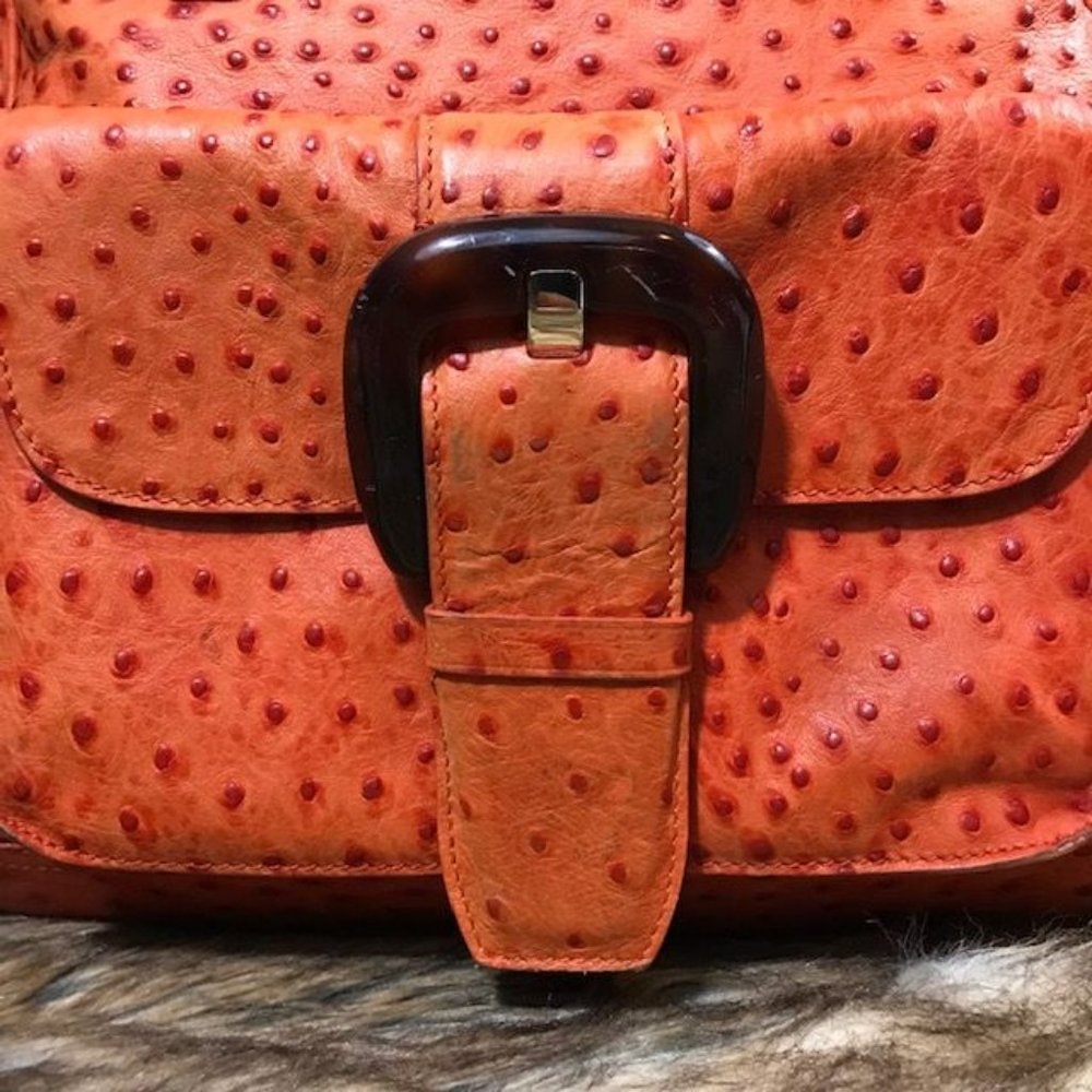 *Rare* Anne Klein Saffron Genuine Leather Ostrich Emb… Gem